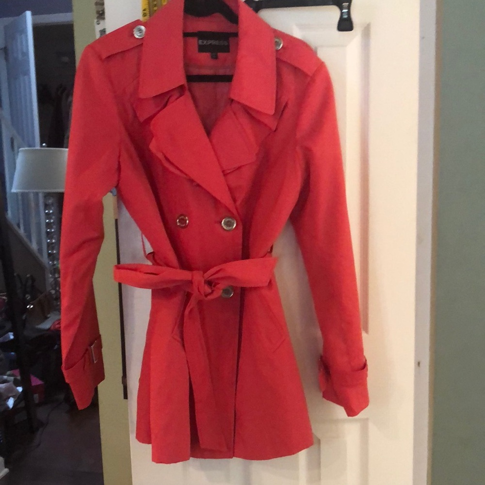 Express coral light double breasted trench